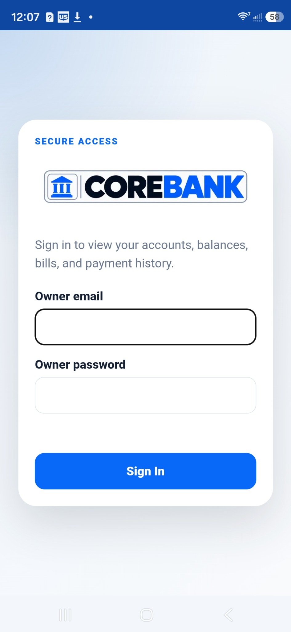 COREBANK app screenshot