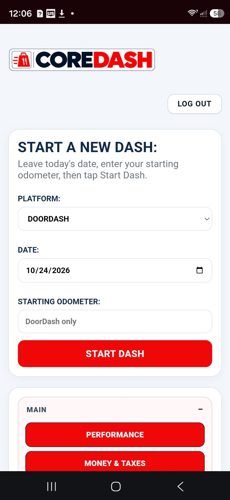 COREDASH app screenshot