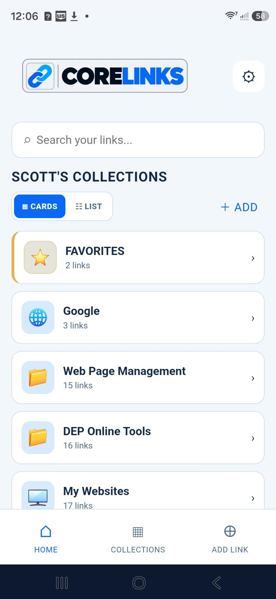 CORELINKS app screenshot