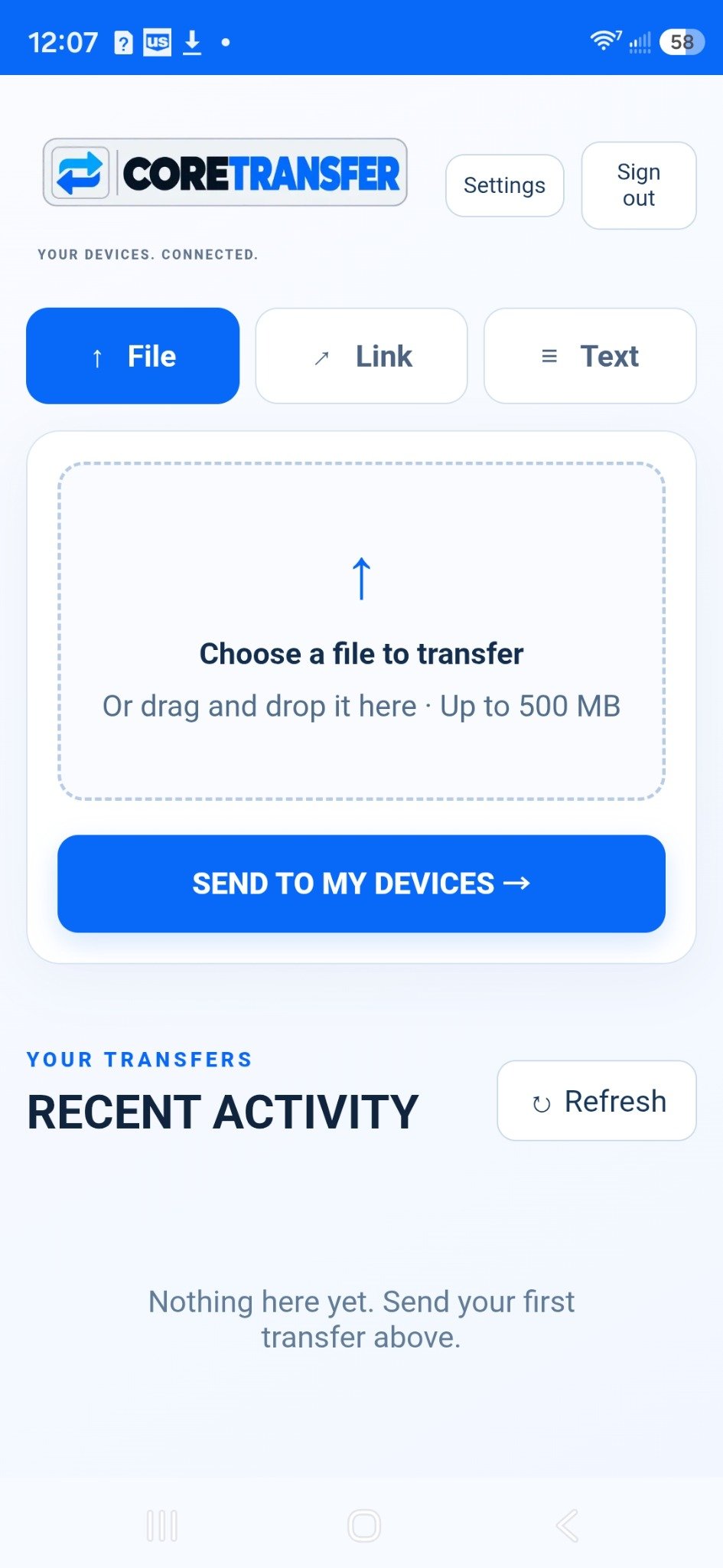 CORETRANSFER app screenshot
